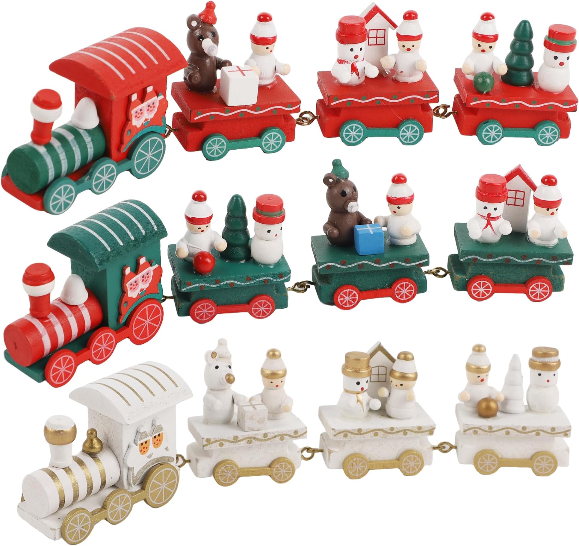 Happy Trees 3 Pack Christmas Decorations Indoor - Wooden Train Set Xmas Table Decor & Christmas Knick Knacks with Snowman Ornaments for Shelf & Office Holiday Decor