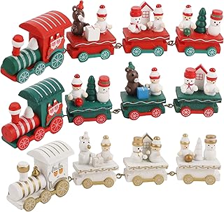 Happy Trees 3 Pcs Wooden Christmas Train with Snowman, Mini Train Decor Set for Christmas Party, Ornament Gift Home Decoration