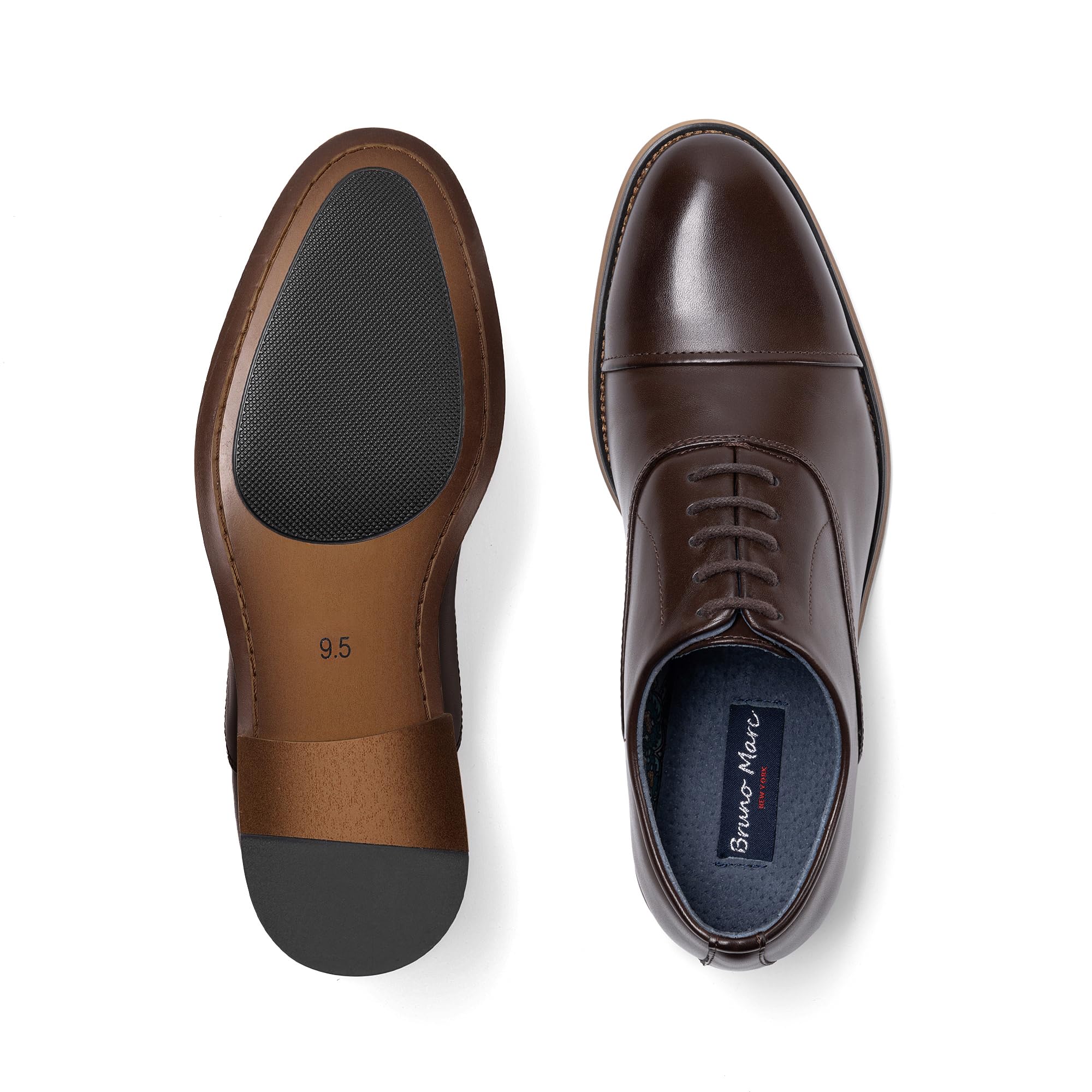 Bruno Marc Zapatos de vestir formales suaves con cordones para hombre, Marrón oscuro, 38.5 EU