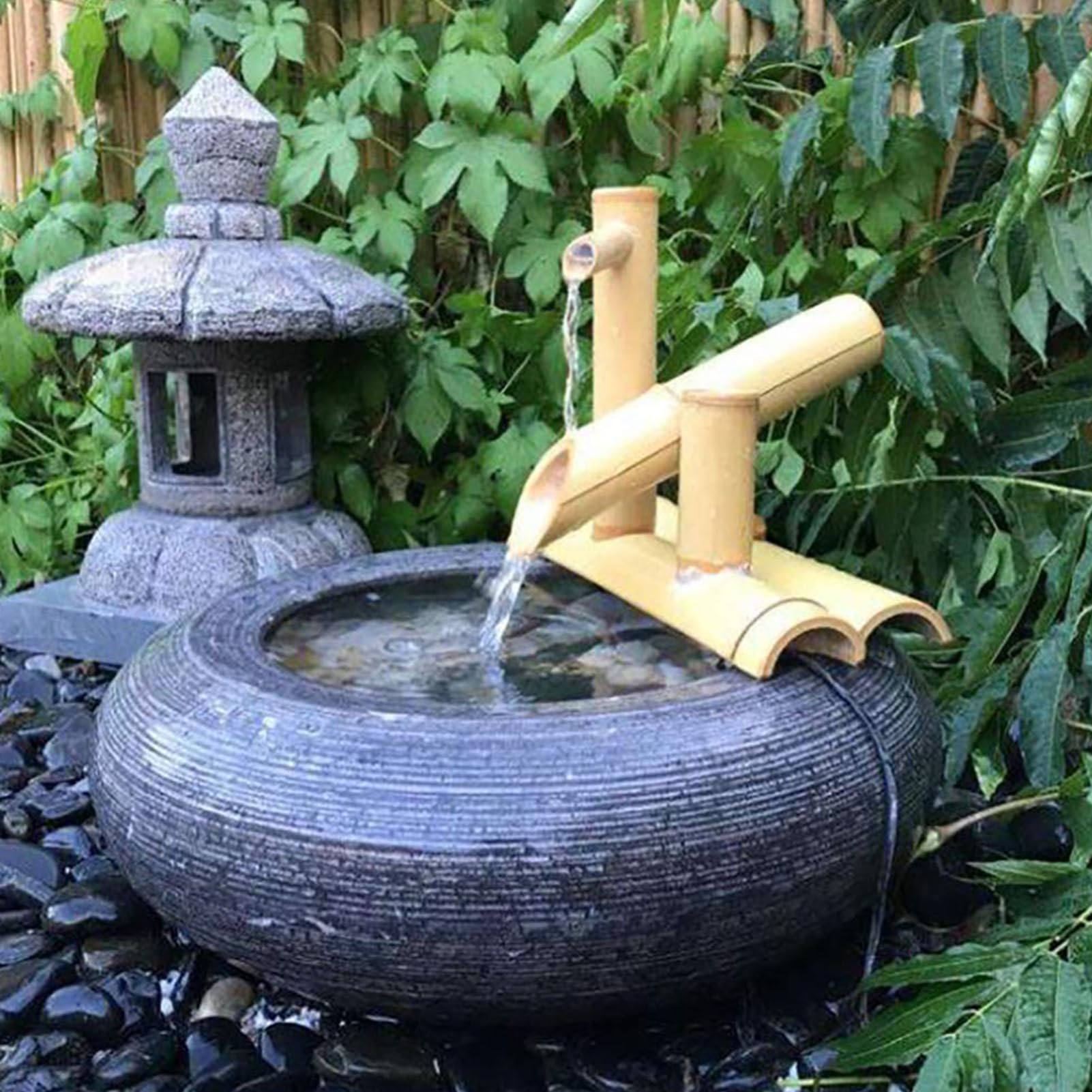 Kit Fuente Bambú, Fuente Agua Madera con Bomba Mecedora para Paisajes, Fuente Agua para Paisajismo Zen Adecuada para Terrazas Y Patios Oficinas