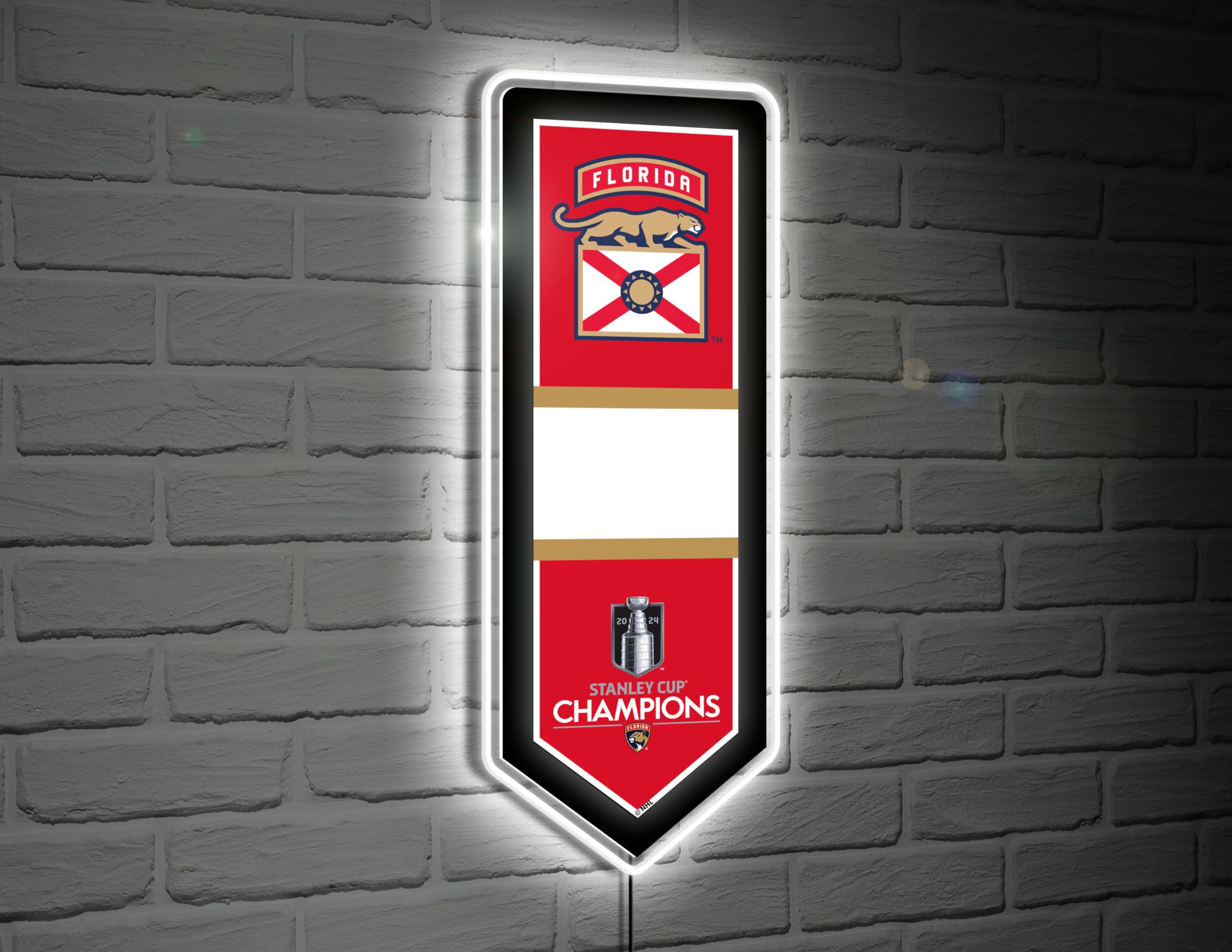 Team Sports America Evergreen NHL Florida Panthers Stanley Cup Champions 2024 | Ultra-Thin LED Light Wall Sign Décor | Large Pennant Banner | 9 x 23 Inches | Made in the USA