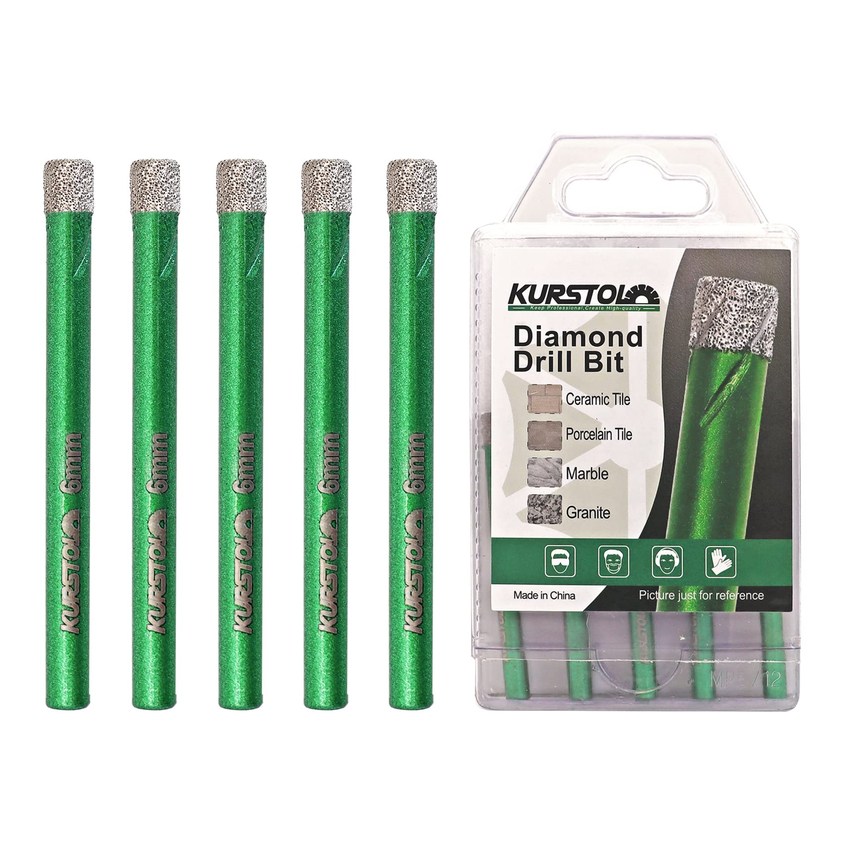Dry Diamond Drill Bit Set - Diamond Tipped Hole Saw Bit for Porcelain Tile Ceramic Marble Granite Stone,Diamond Core Drill Bit Kit Round Shank Fixed on Drills,2 Sets No.K1(10pcs 6mm)