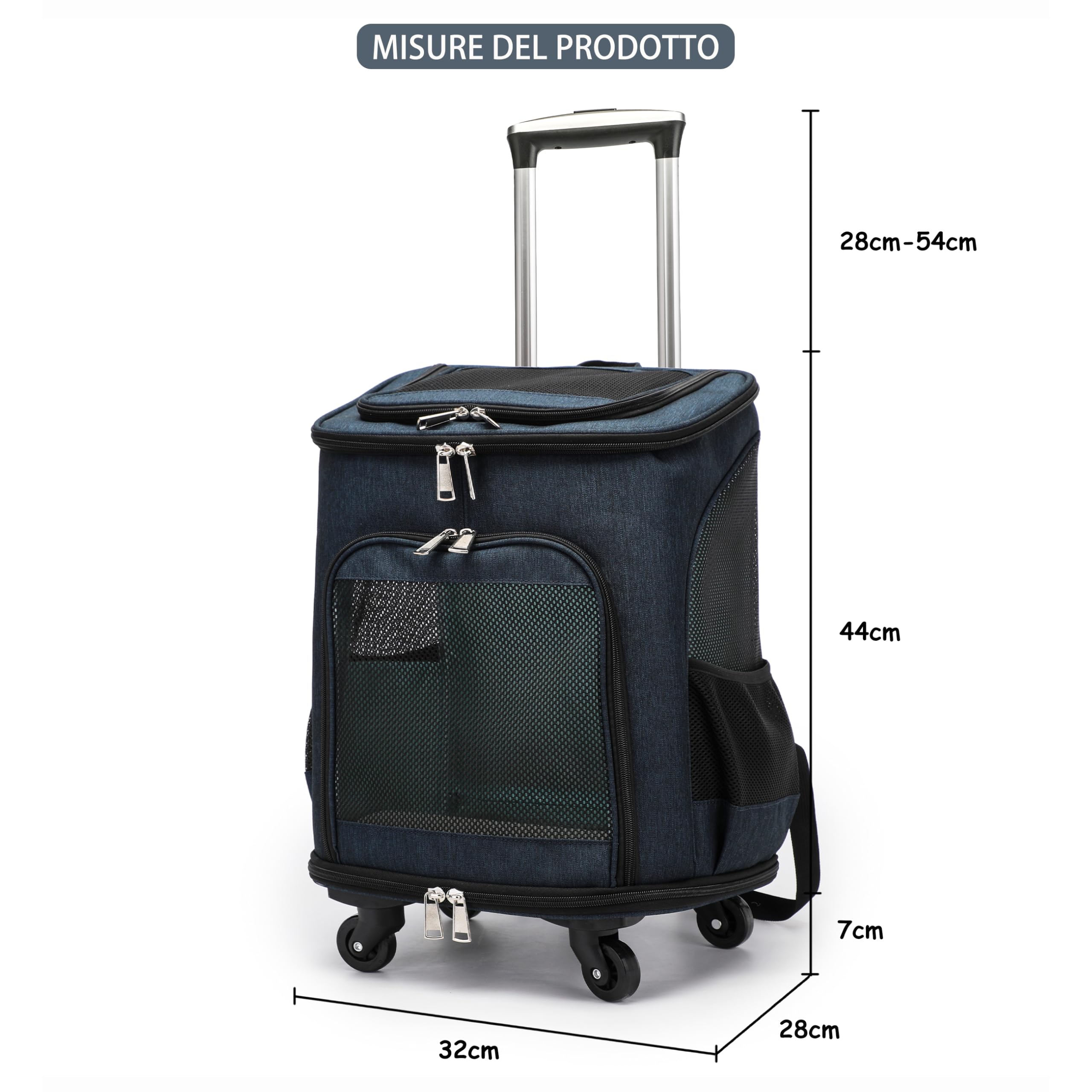 Zaino Trolley per Animali Domestici Pieghevole, Trasportino Gatto Cane con Ruote, Borsa Trasporto Gatti, Borsa Multifunzione Traspirante per Cani Piccoli fino a 8kg