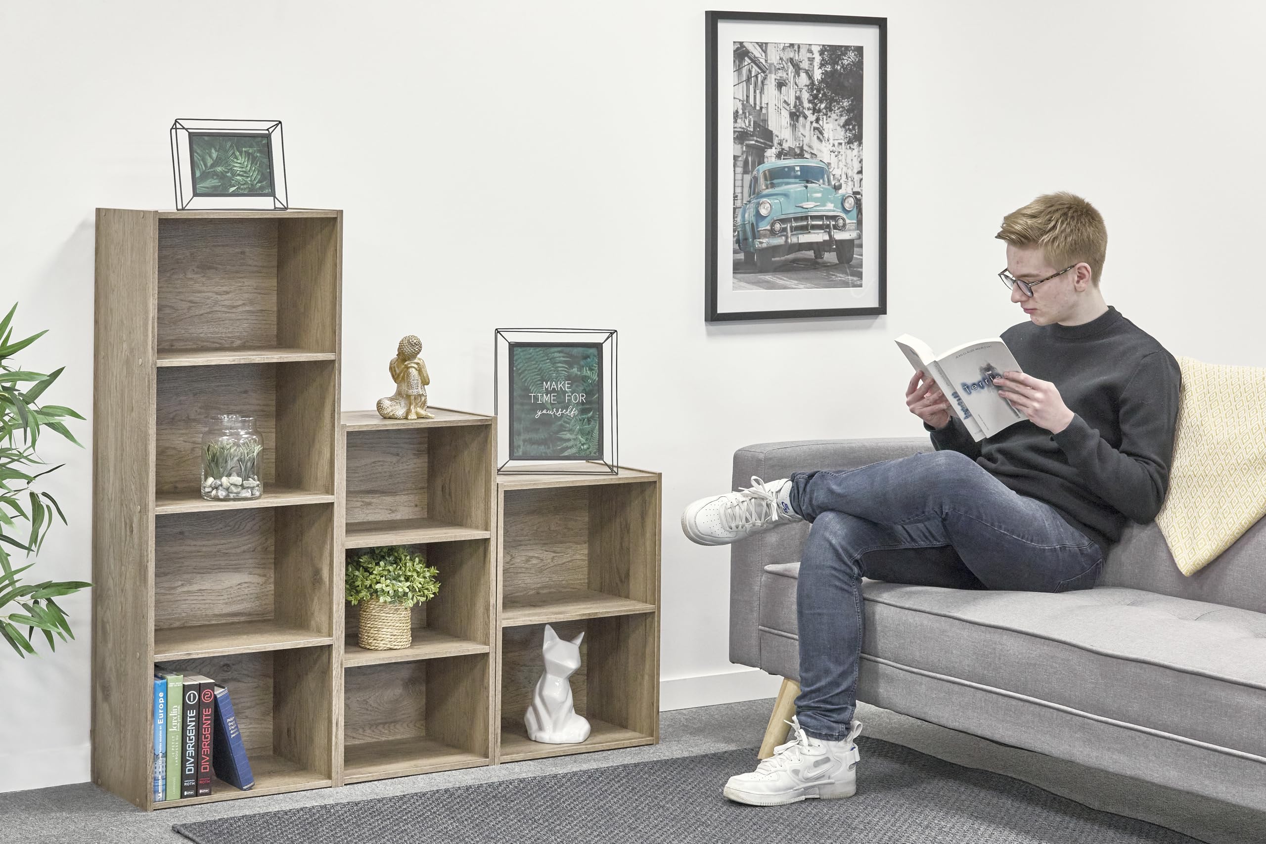 Iris Ohyama, 3-laags houtopslag / zijmeubels / opbergkast / displayplank / open houten plank, Eenvoudige montage, modulair, Kantoor, Woonkamer - Open Wood Rack - OWR-400 - witte eik