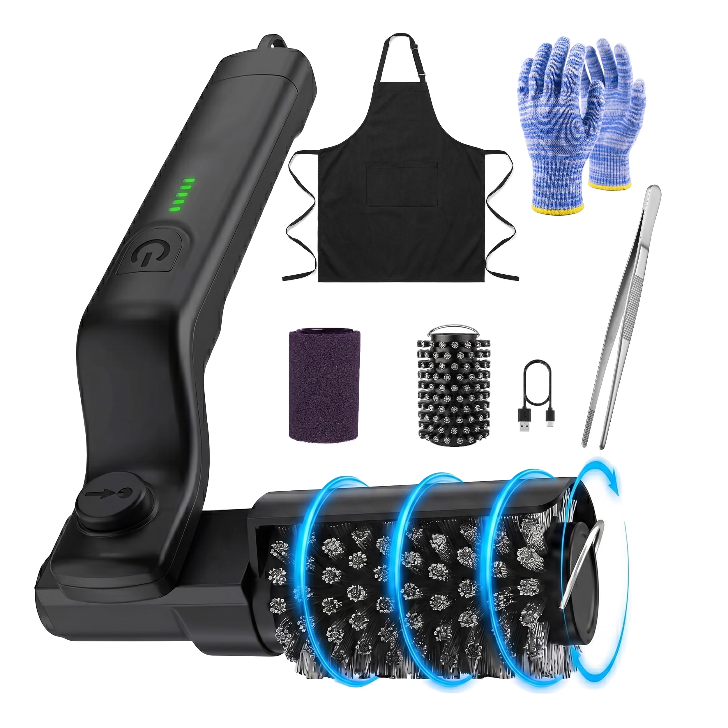 Electric Grill Brush Cleaner Set – Cordless, IPX7 Waterproof, USB-C