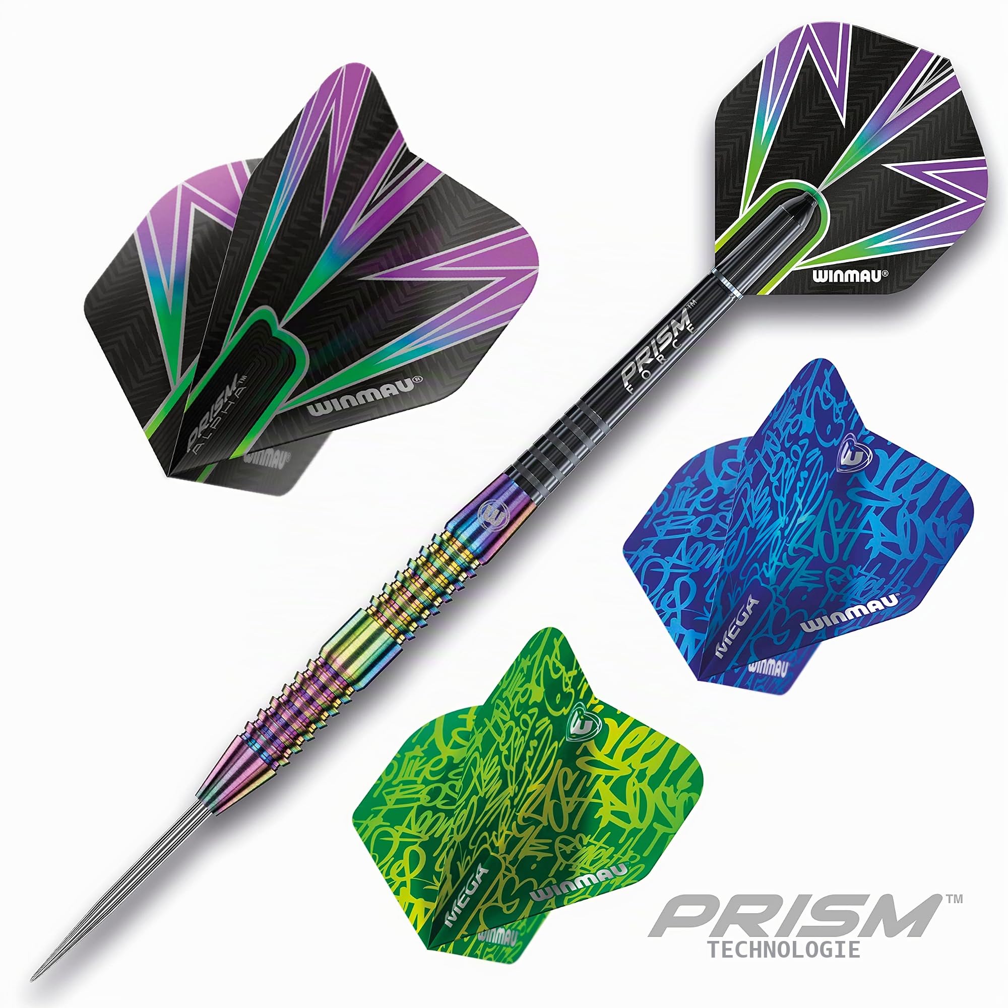WINMAU Tuscan Fléchettes professionnelles à pointe en acier tungstène avec ailettes et tiges (vagues) 24 g