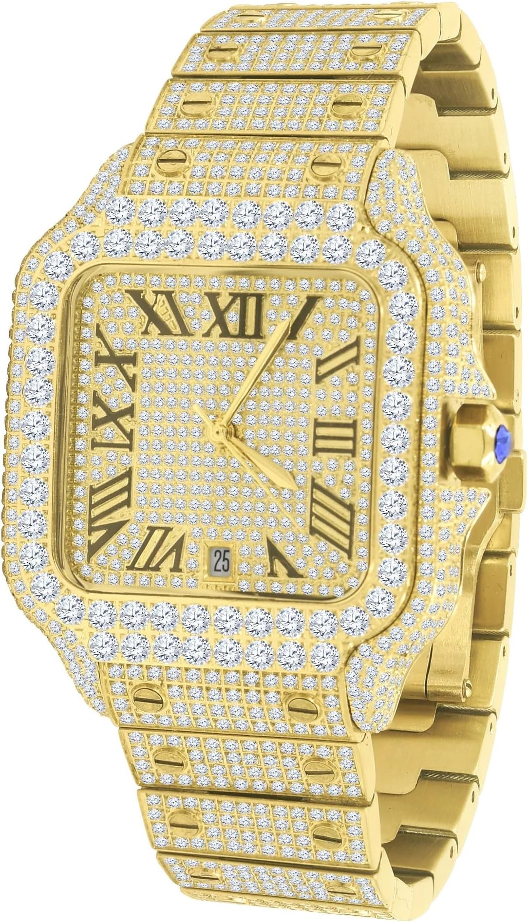 Real Genuine Certified 24.55 CWT. VVS/D Moissanite Diamond Men's Stainless Steel 14K Gold Finish Luxury Automatic Designer Custom Watch