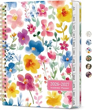 Planner 2026-2027, Jul 2026-Jun 2027 Monthly & Weekly Calendar Planner | 6.3" x 8.5", Hardcover Academic Calendar, Teacher Student Agenda Book with Tabs, School Office Supplies, Bloom Floral