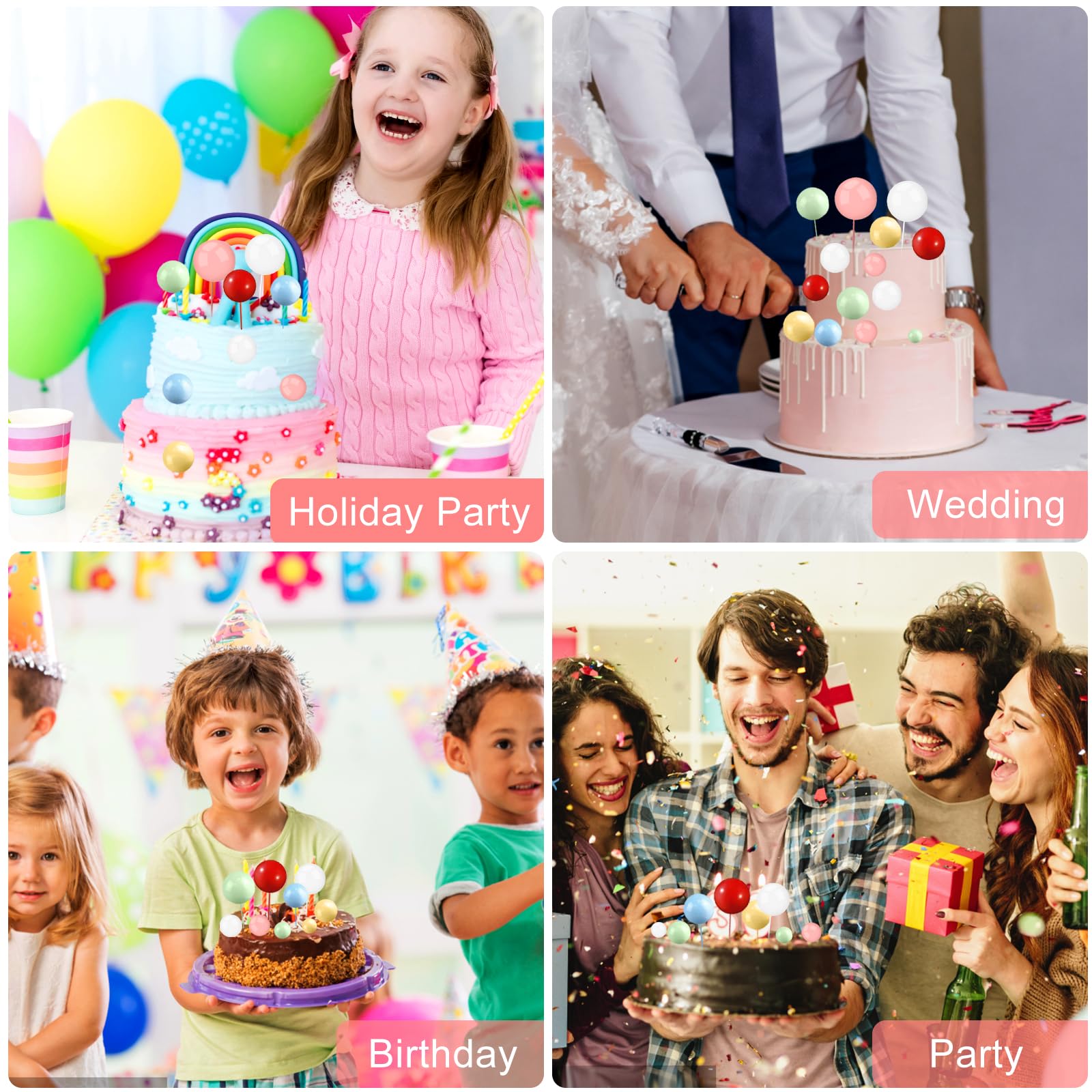 JIASHA 108 Pezzi Topper Torta Sfera in Schiuma,Mini Topper Torta Palloncino Cupcake Perle Balls Topper Foam Ball Torta Palloncino Cake Topper,per Anniversario,Matrimonio,Compleanno (Colore Misto)