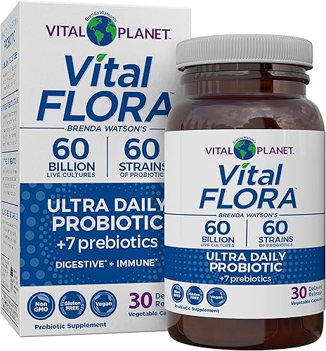 Vital Planet - Probiótico Vital Flora Ultra Daily de 60 mil millones de cepas y cultivos probióticos de apoyo digestivo para mujeres y hombres con