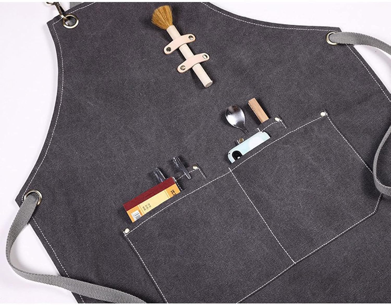 tool apron,Work Apron With Pockets, Work Apron Canvas Apron Workshop Tool Apron with Adjustable Straps for Barber,Kitchen,Gardener,Cafeshop (Color : Gray, Size : X-Large) (Color : Khaki, Size : X-Larg
