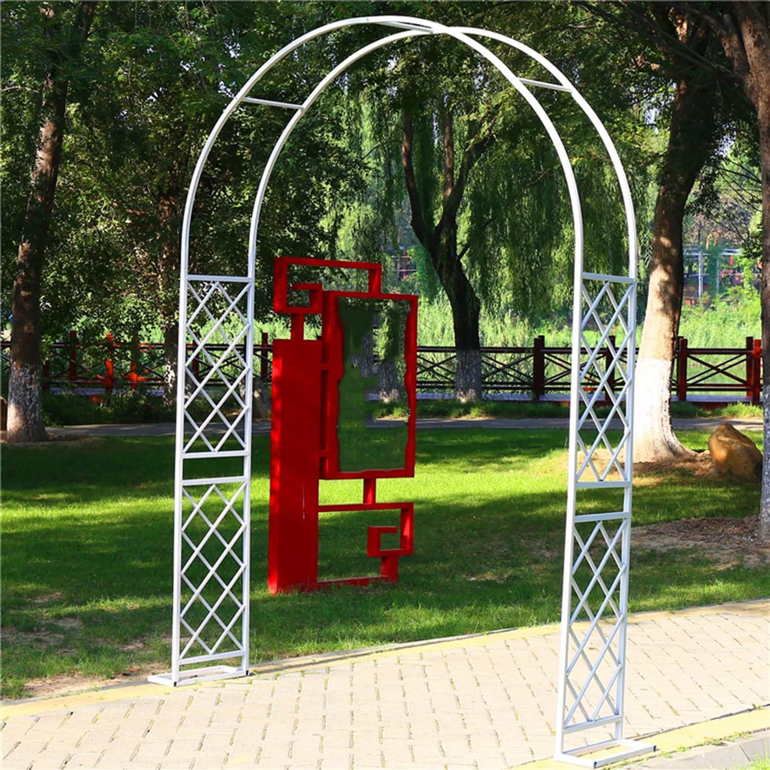 Arche de jardin en métal blanc de 3,1 m pour plantes grimpantes et rosiers