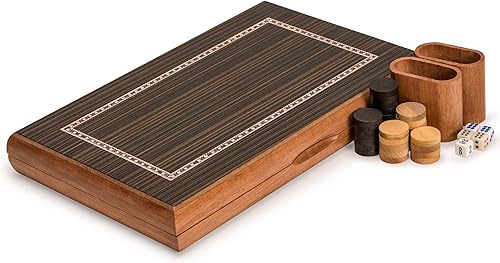 Miniatura 11 de Yellow Mountain Imports Pasadena - Juego de juego de backgammon con incrustaciones de madera, juego de mesa de estrategia clásico con piezas