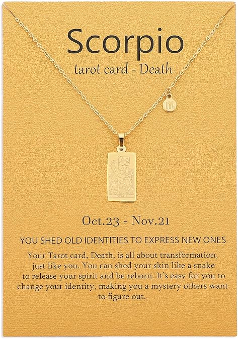 14k Gold Plated Zodiac Sign with Tarot Card Pendant Necklace Birthday Gift for Women