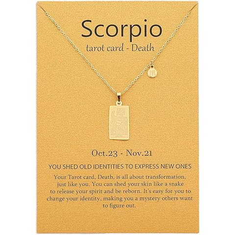 14k Gold Plated Zodiac Sign with Tarot Card Pendant Necklace Birthday Gift for Women