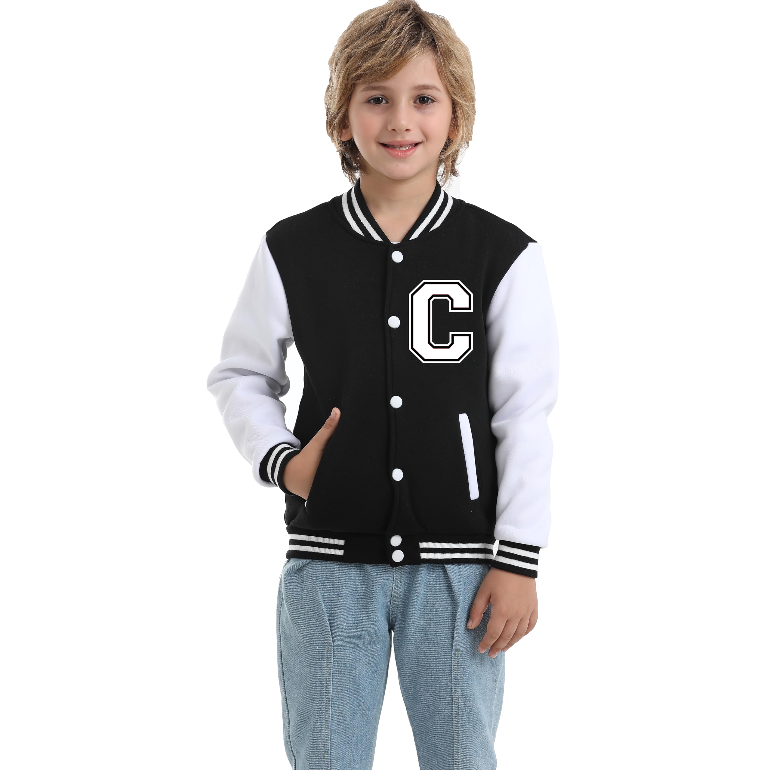 Kids Baseball Jacket Letter Print Boys Girls Varsity Coat Casual Lightweight School Uniform With Button