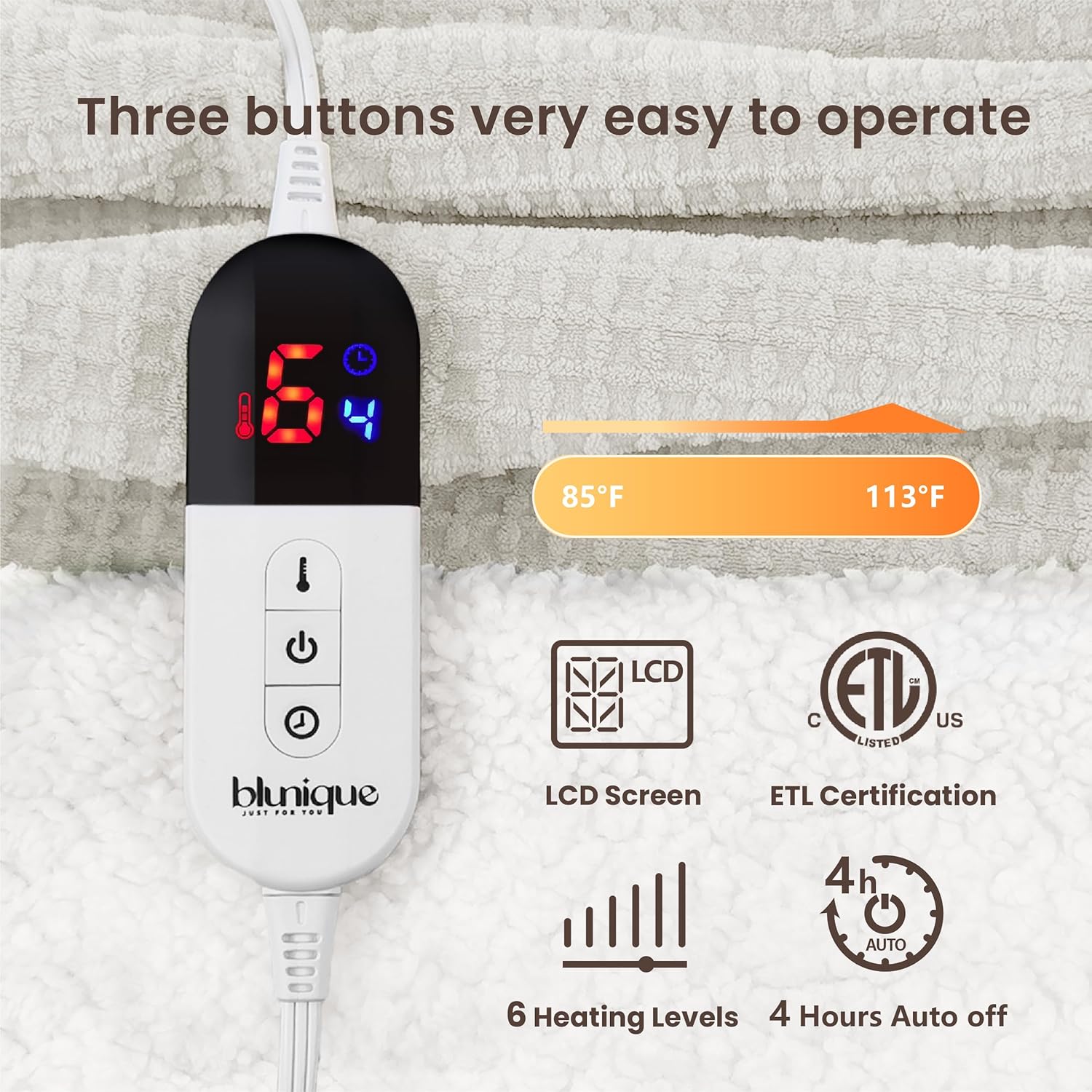 Heated Blanket Electric Throw Waffle, 50x60 Inches Sherpa Fleece Fast Heating Blanket 6 Heating Levels & 4 Hours Auto Off ETL Certification,Beige Throw - Image 5