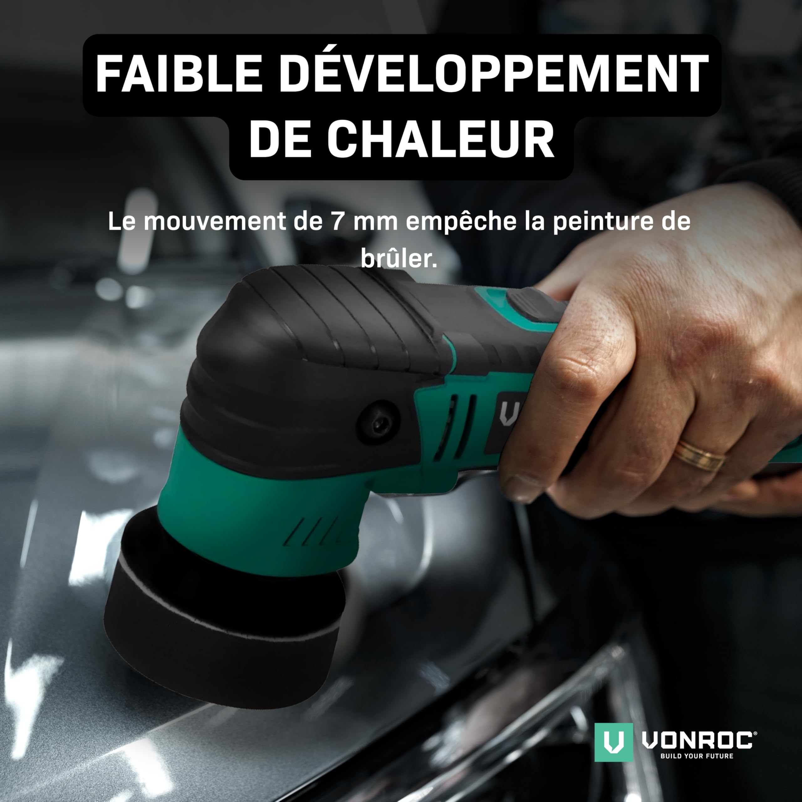 VONROC Polisseuse Double Action 400W - Ø50 mm et Ø75 mm - 2 Supports de Polissage et 2 Éponges de Polissage - Pour Carrosserie - Faites Briller Voitures, Motos, Bateaux - Démarrage Progressif