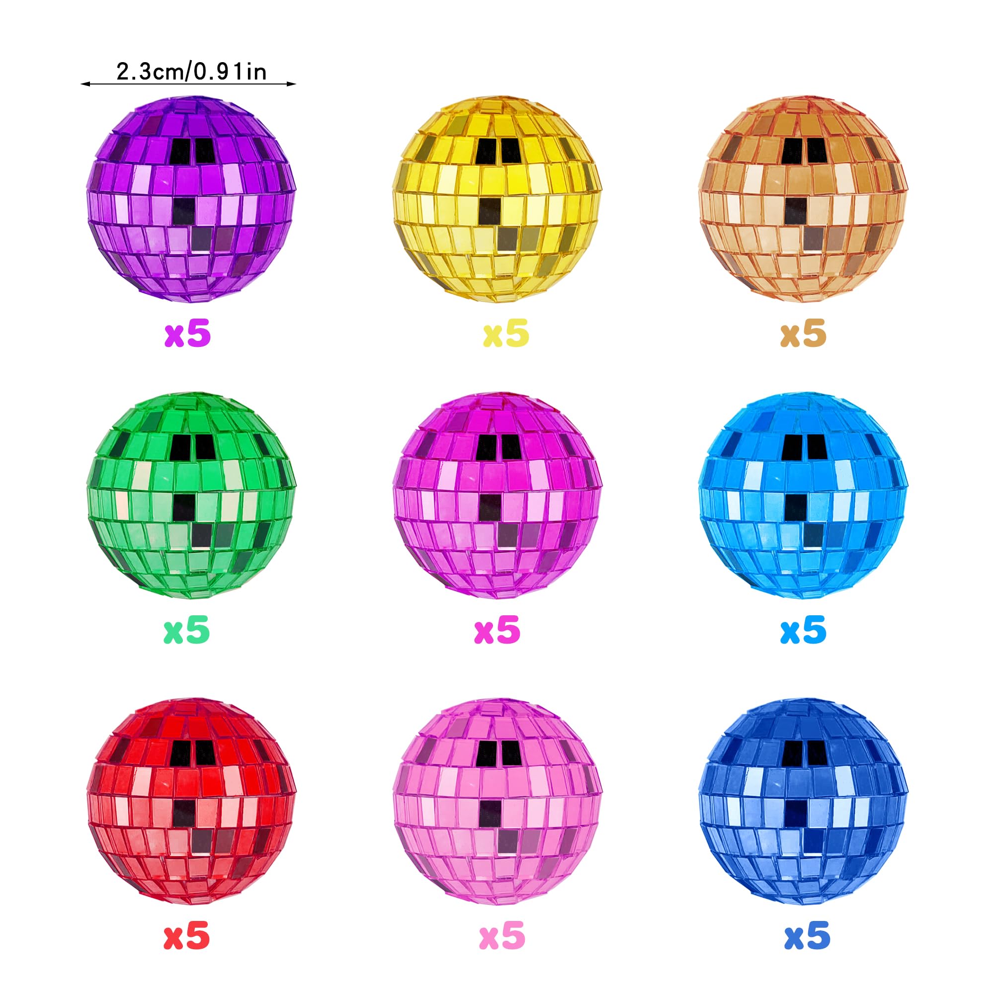 45 PCS Colorful Disco Ball Cake Decorations Reflective Mirror Balls for 70s Disco Themed Parties Christmas Trees