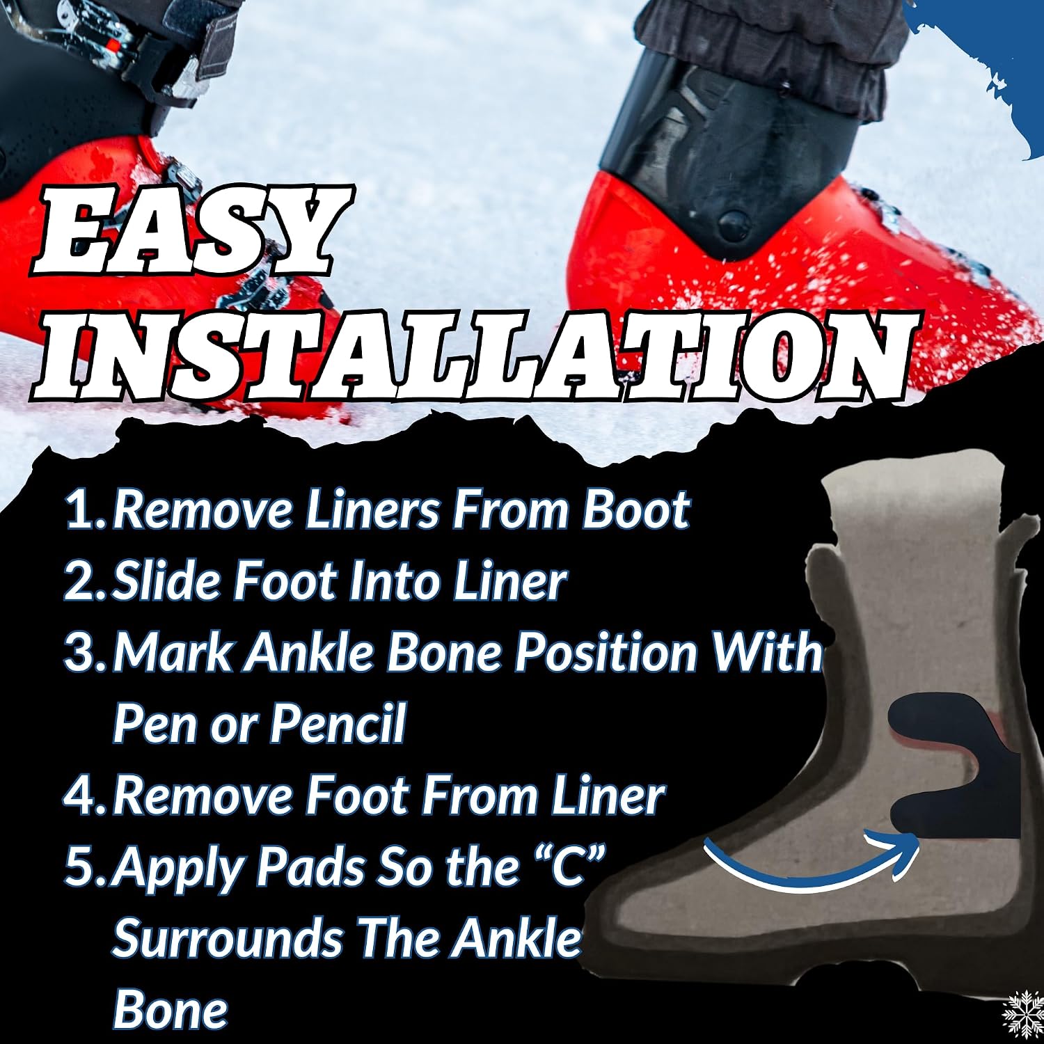Boxum Ski Boot Ankle Wrap Pads Neoprene with Self-Adhesive Backing | Custom-Fit Snowboard & Ski Boot Fitting Pads for Comfort & Pressure Relief - USA Assembled Liner Padding for Skiing
