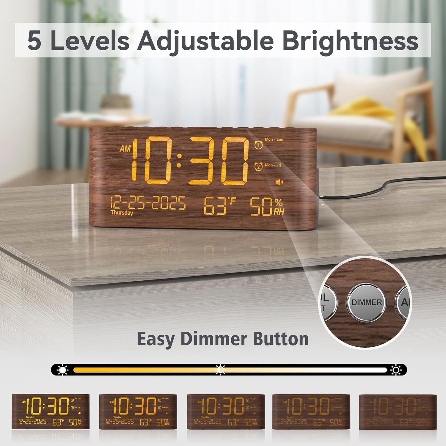 Solar Camping Lantern 4 Pack, Rechargeable LED Lantern with Flashlight, USB-C & Solar Powered+Mesqool Digital Alarm Clock for Bedroom with Date Temperature and Humidity