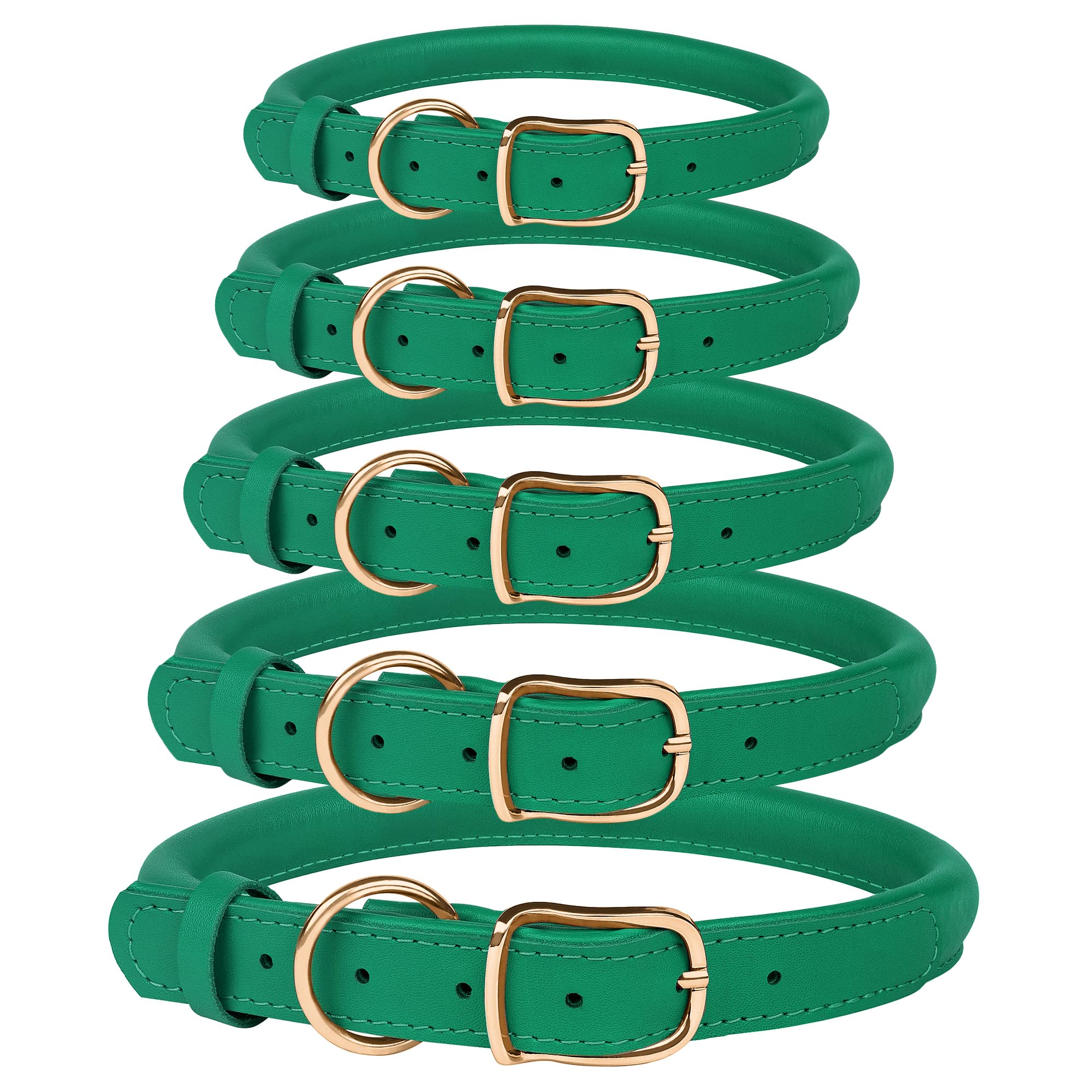 Hundehalsband Aus Gerolltem Leder – Verstellbar, Weich, Rundes Seil | Für Kleine Bis Große Hunde (50,8–61 Cm Halsumfang), Farbe Grün