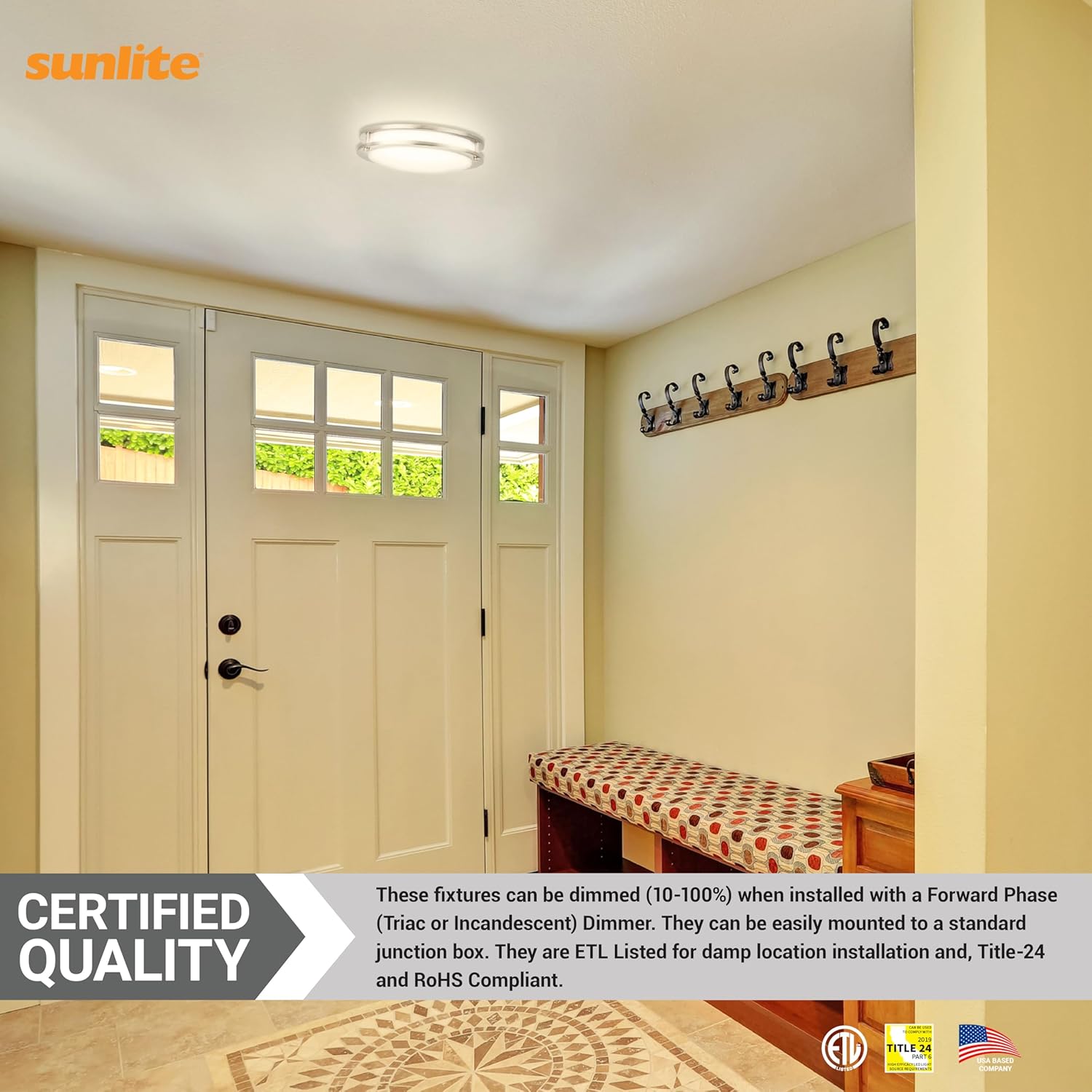 Sunlite 10” Decorative Flush Mount Ceiling Light Fixture, 16 Watts, 1050 Lumens, Color Selectable 27K/30K/35K/40K/50K, Dimmable, 90 CRI, 120 Volts, ETL Listed, Title-24 Compliant