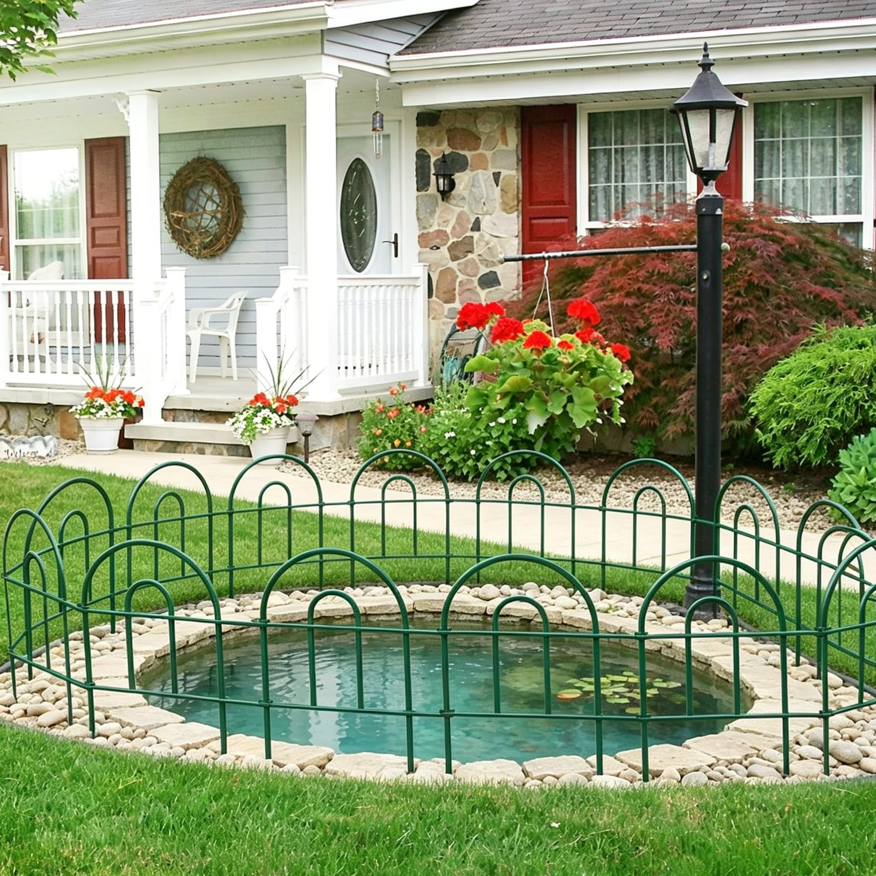 Amagabeli Clôture de Jardin en Métal 46cm(H) x 43cm(L) (35 Panneaux, Longueur Totale 15.3m) Creusage Barrière pour Animaux Clôture Métallique Décorative pour Chien Cour Terrasse Extérieur Vert