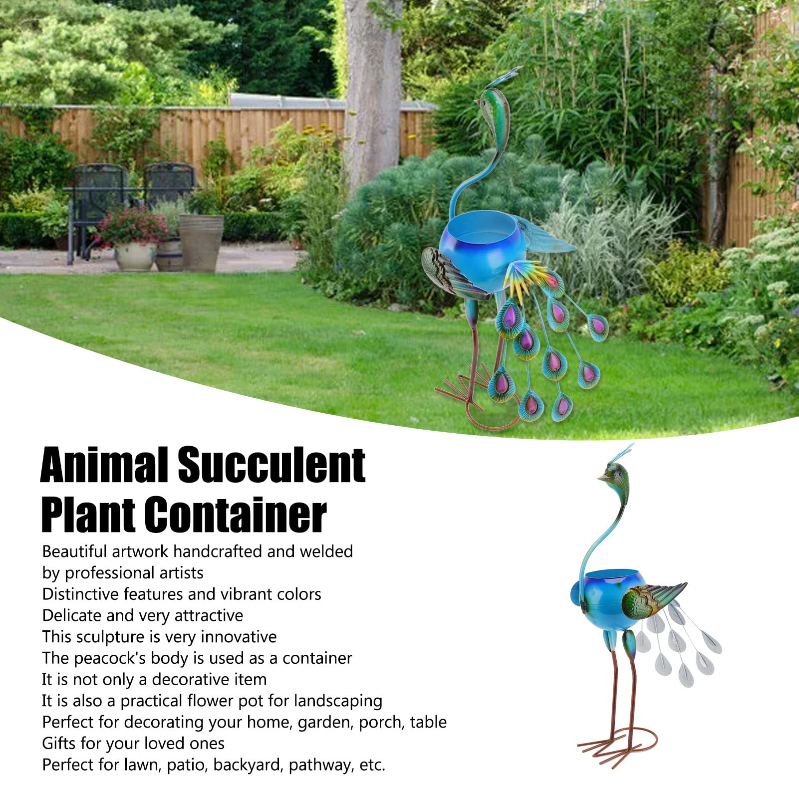Peacock Plant Pot, 28,7in Metalowy Garnek Z Kwiatem Zwierząt, Dekoracje Ogrodowe Pawie do Dekoracji Zewnętrznej, Trawnik, Patio, Podwórko, Ścieżka