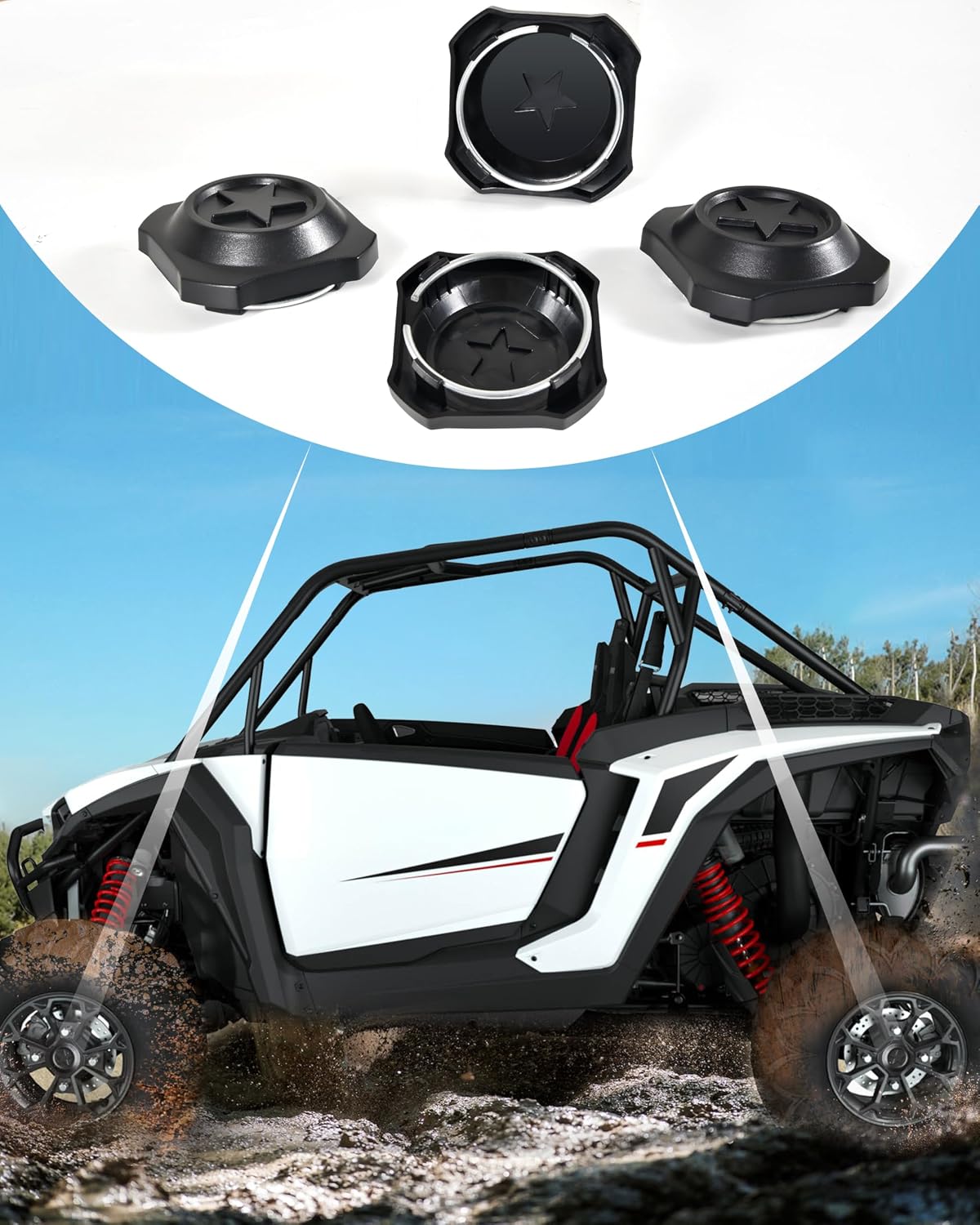 Black Wheel Hub Caps for Polaris RZR XP/XP 4 1000 2024+, 4PCS