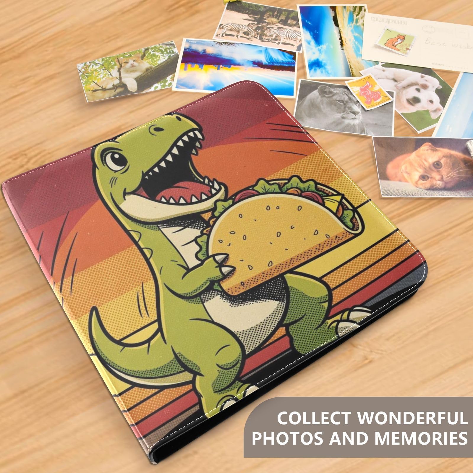 Dinozaur jedzący taco okładka ze skóry PU album fotograficzny