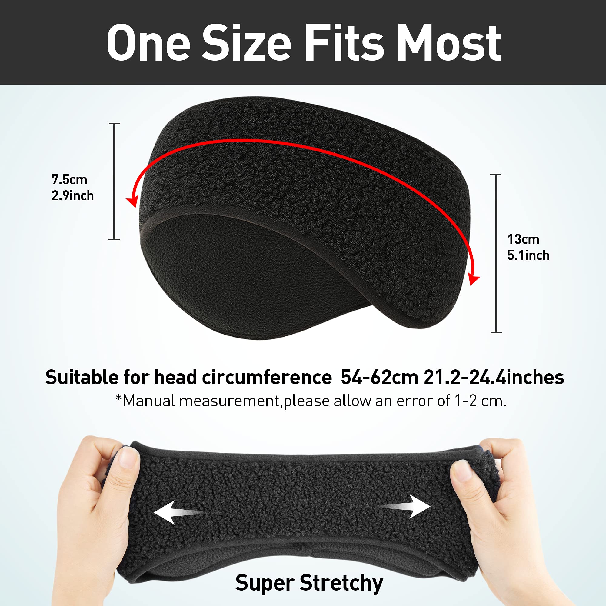Arcweg Winter Ear Warmers Fleece Sports Headbands Thermal Stretchy Ear Muffs Moisture Wicking Running Head Bands for Women Men Cycling Yoga Skiing Outside Sports, Black, One Size 3