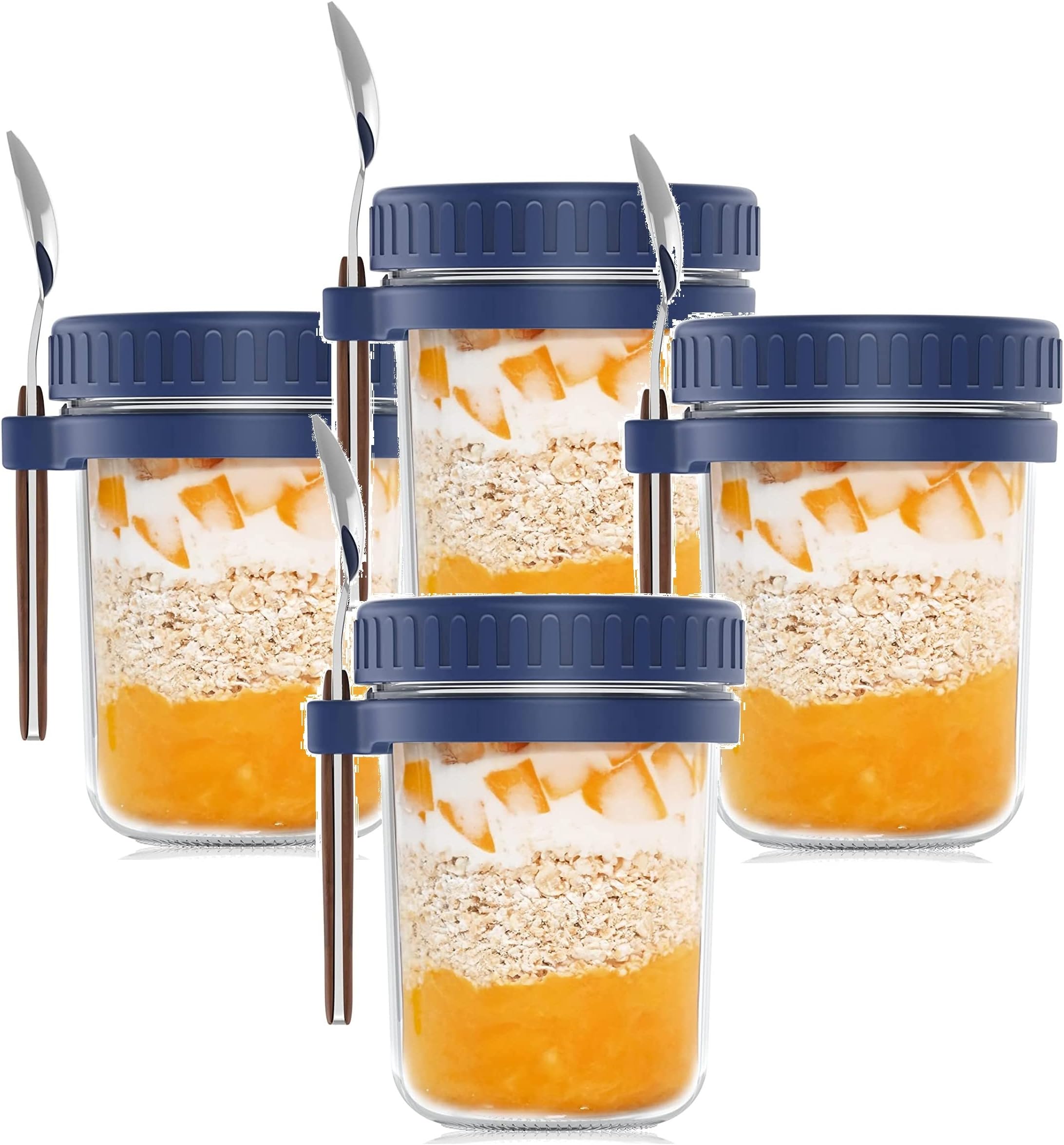 - STAR WORK Overnight Oats Jars with Spoon and Lid Airtight Oatmeal Container with Measurement Marks, Mason Jars with Lid for Cereal On The Go Container Pack of (Blue, 1)