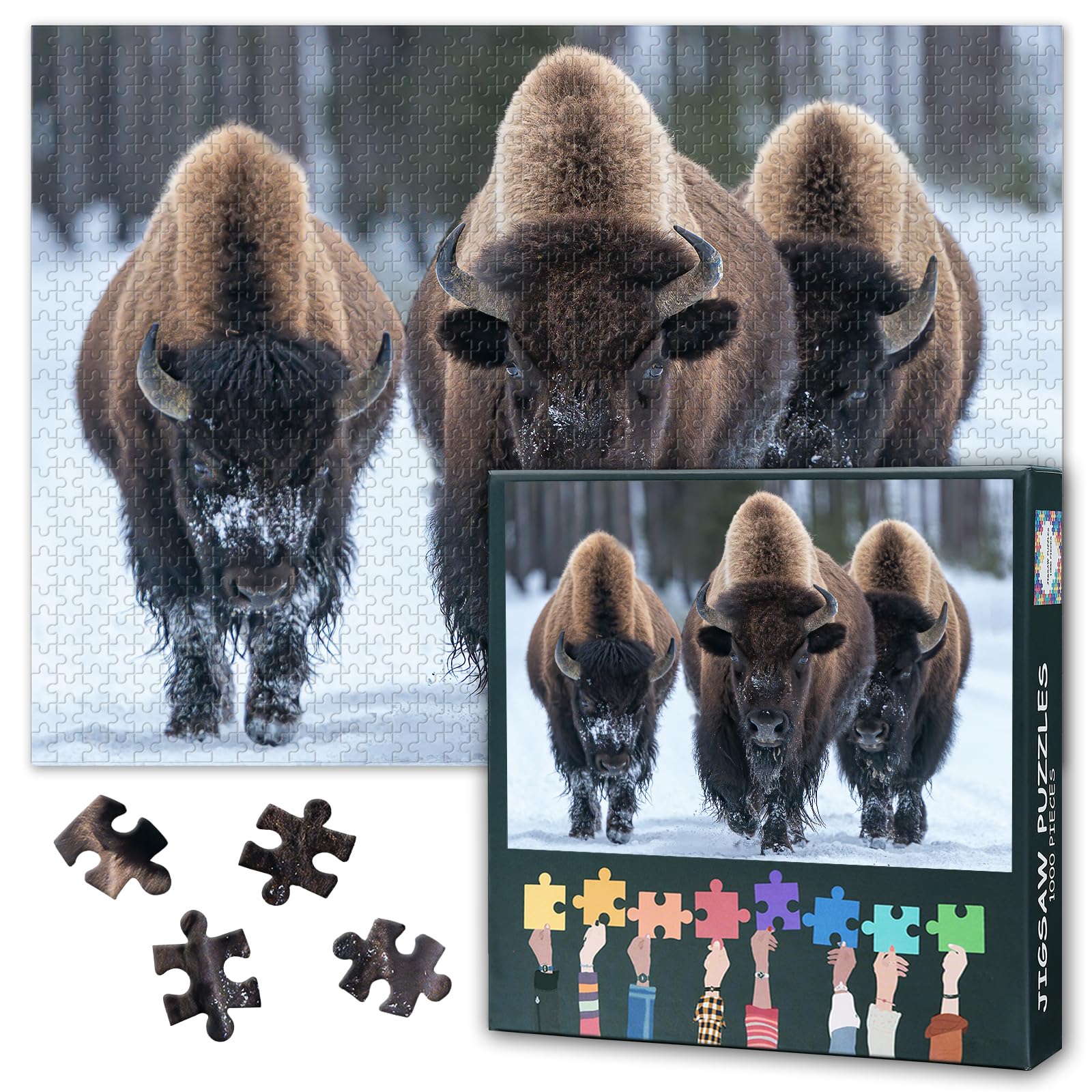 Puzzles for Adults Bison Bulls, Jigsaw Puzzles for Adults 1000 - Wildlife Animals Art, Hard Impossible Puzzle 27.5x19.7 Inch, Educational Games for Family, Birthday Party Gift Idea