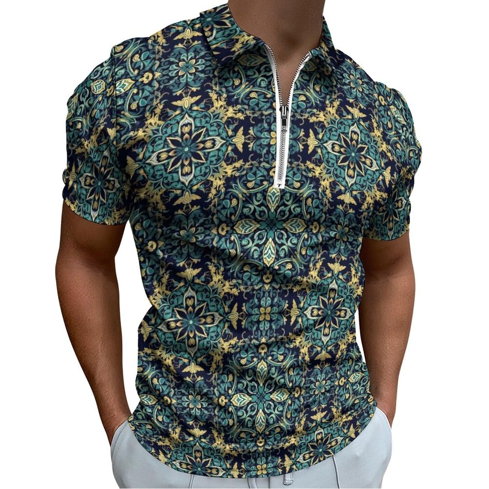 Mens Polo Shirts Performance Moisture Wicking Mens Golf Shirt Fashion Print Dry Fit Golf Shirts Short Sleeve