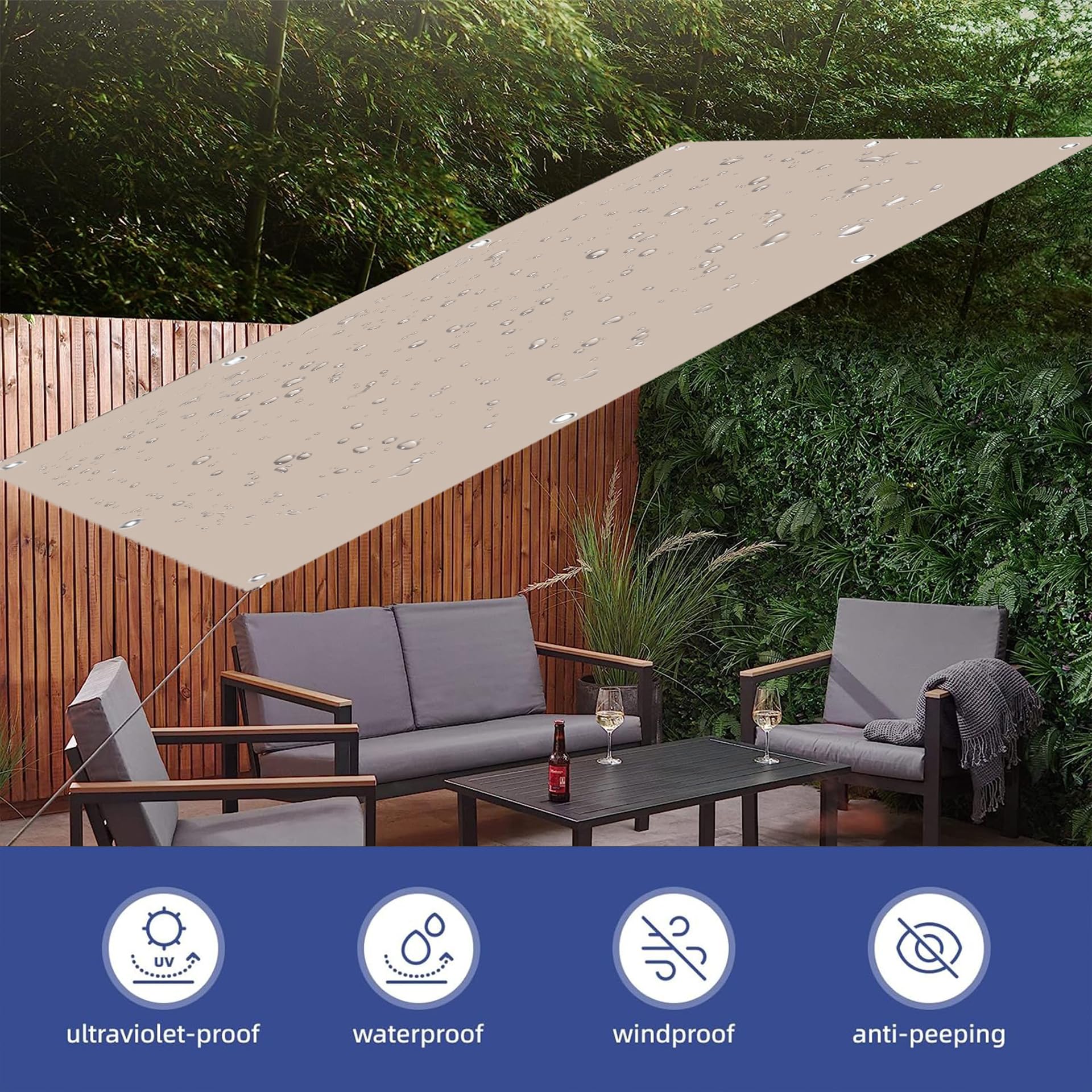 Sonnensegel Dreieckig 150 x 300 cm Sonnensegel inkl Befestigungsseile Uv-Schutz Wetterfest Ohne Bohren, Wir Machen Sondergrößen für Außenbereich, Garten, Taupe