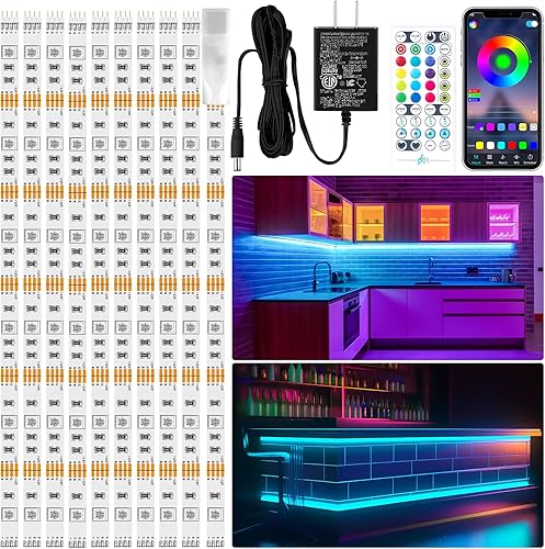 LAFULIT Kit de 10 luces RGB para debajo del gabinete, tira de luces LED con aplicación y control remoto, sincronización de música, luces LED que