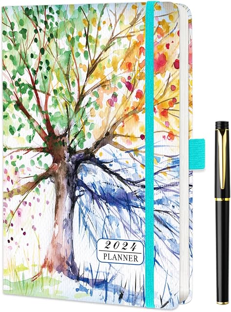 Diary 2024 A5 Week To View Full Year Planner - Weekly & Monthly Planner with Pen, Jan-Dec, Pen Holder, Month Tabs, Built-in Pocket - A5 (5.9 × 8.5 Inch) A-1