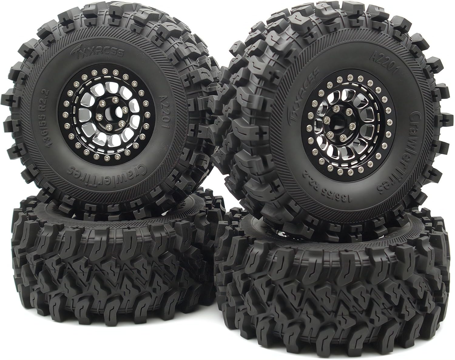 RC Crawler 2.2 Beadlock Wheels and Tires 136mm Tall Soft Sticky Mud Slingers Tyres & Aluminium Rims Hex 12mm for 1/10 SCX10 TRX4 SCX10 RC Crawler Axial Remote Control Car (Black)