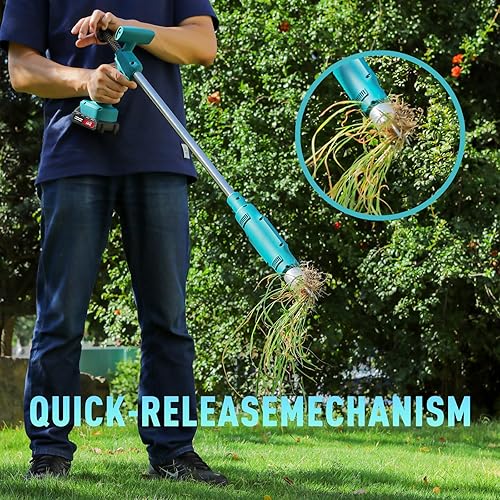 Miniatura 8 de Herramienta de extracción de malezas eléctrica de 21 V, extractor de malezas resistente con batería de 3000 mAh x 2, desbrozadora de raíces para