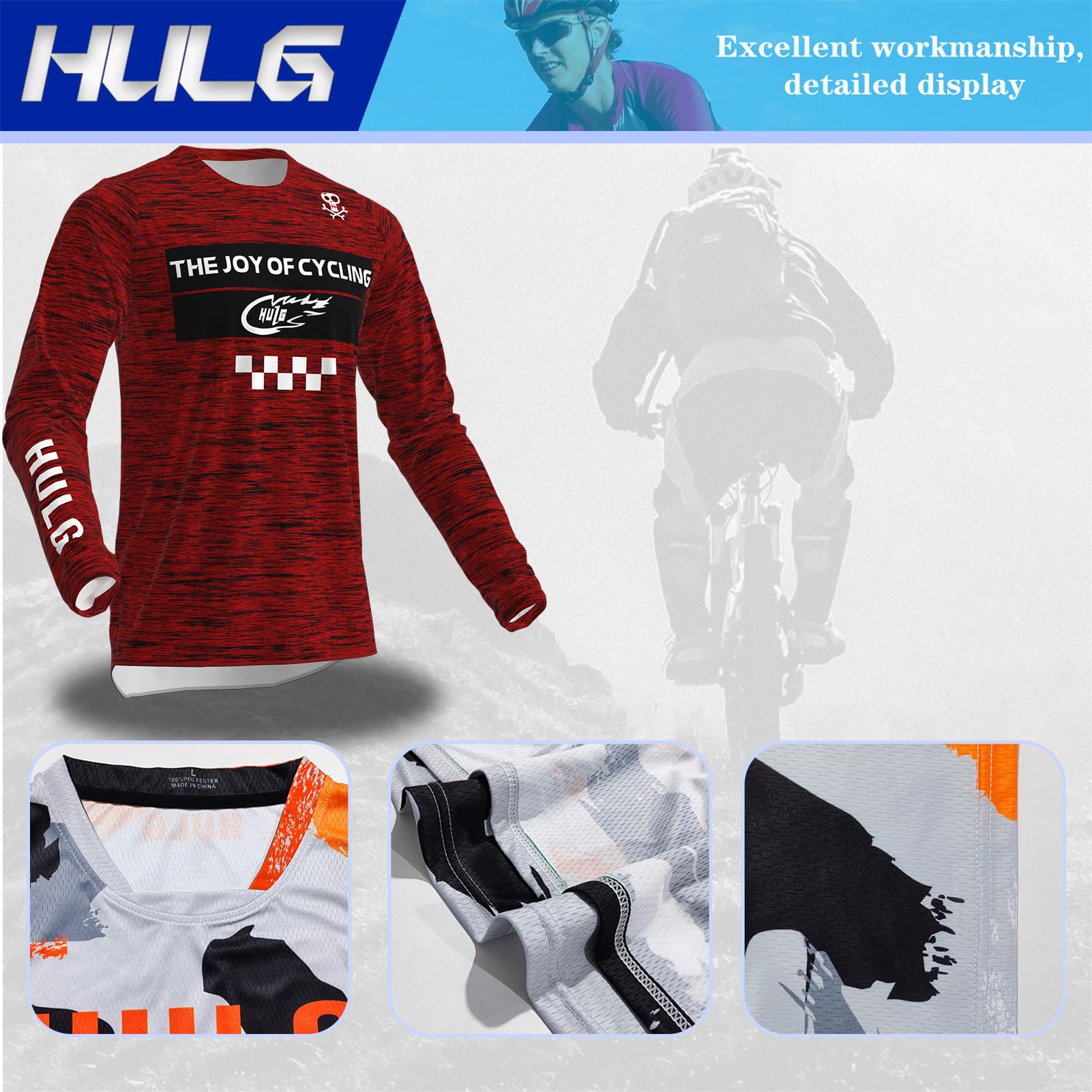 HULG Maglia MTB, Maglie Ciclismo da Uomo, Maglia Motocross, Tuta da Discesa, Asciugatura Rapida E Traspirante, Adatta per MTB/BMX/motociclette da Fondo E Altri Sport