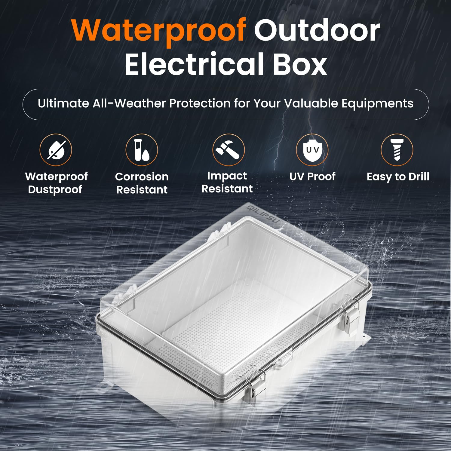 QILIPSU Waterproof Junction Box IP67 Outdoor Plastic Electrical Project Enclosure Weatherproof with Mounting Plate, Wall Brackets, Hinged Clear Cover 16.1"x12.2"x7.1" CC
