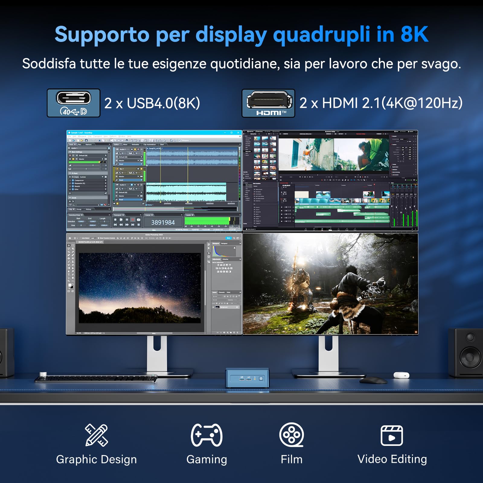 GEEKOM IT13 2026 Edition Mini PC con Intel Core Ultra 7 356H | 40 TOPS AI per Editing e Creazione | 4 schermi in 8K per Ufficio e Gaming | Wi-Fi 7 | Doppia USB4 | 32GB DDR5 RAM e 1TB SSD| Windows 11