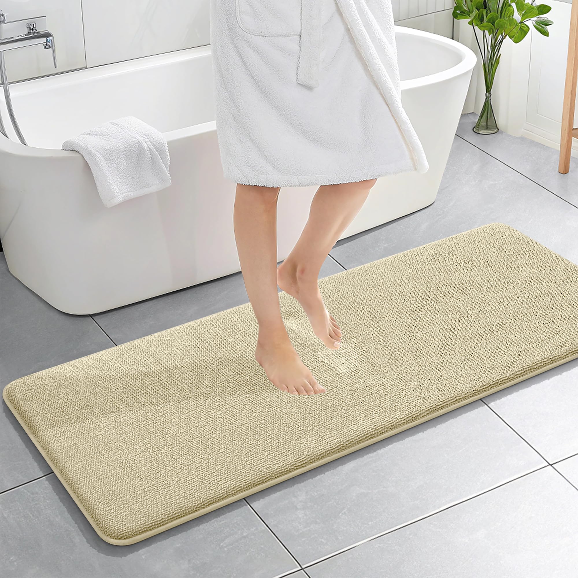 OLANLY Memory Foam Bathroom Runner Rug 59x20, Absorbent Long Bath Mat, Sand