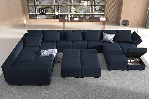 Miniatura 4 de Belffin Sofá modular grande con asiento de almacenamiento, sofá en forma de U de gran tamaño con tumbona reversible, juego de sofá modular con