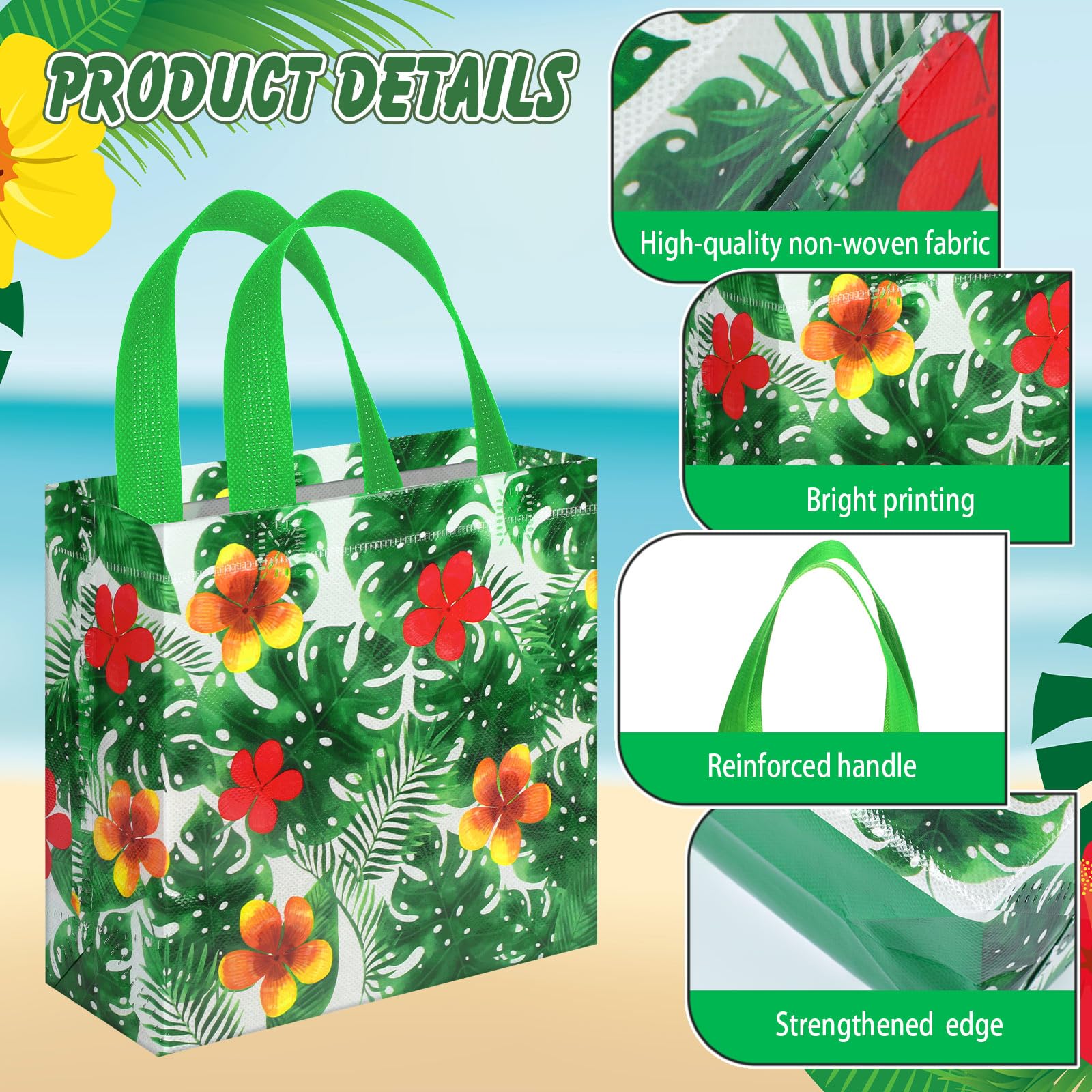 Sweetude 40 Pcs Luau Gift Party Favor Bags with Handle, Non Woven Goodie Bags Birthday Favor for Birthday Baby Shower Packaging Supplies