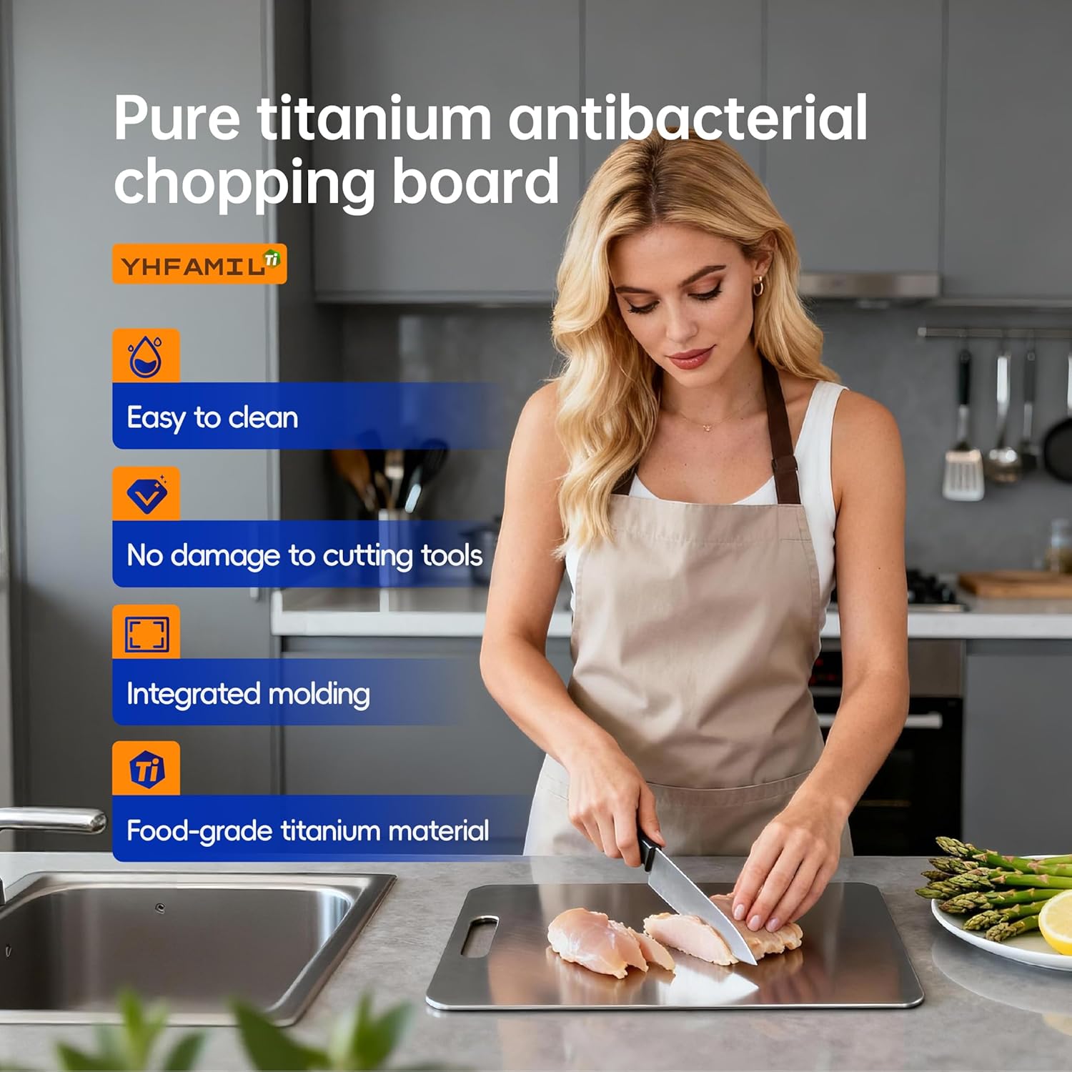 Titanium Cutting Board Set of 3, Titanium Cutting Boards for Kitchen, Cutting boards non toxic, Food-Grade Double-Sided Cutting Board for Raw and Cooked Food Separation, Dishwasher Safe (S+M+L) - Image 2