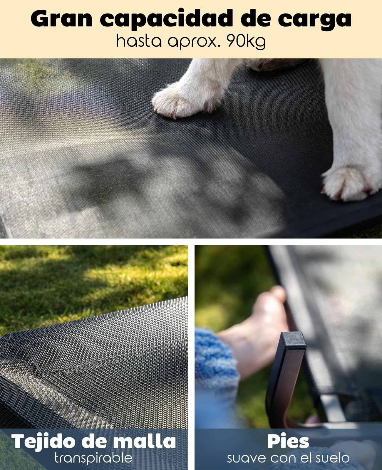 lionto Cama elevada para Perros Tejido en Textilene, (XL) 117x85 cm Negro