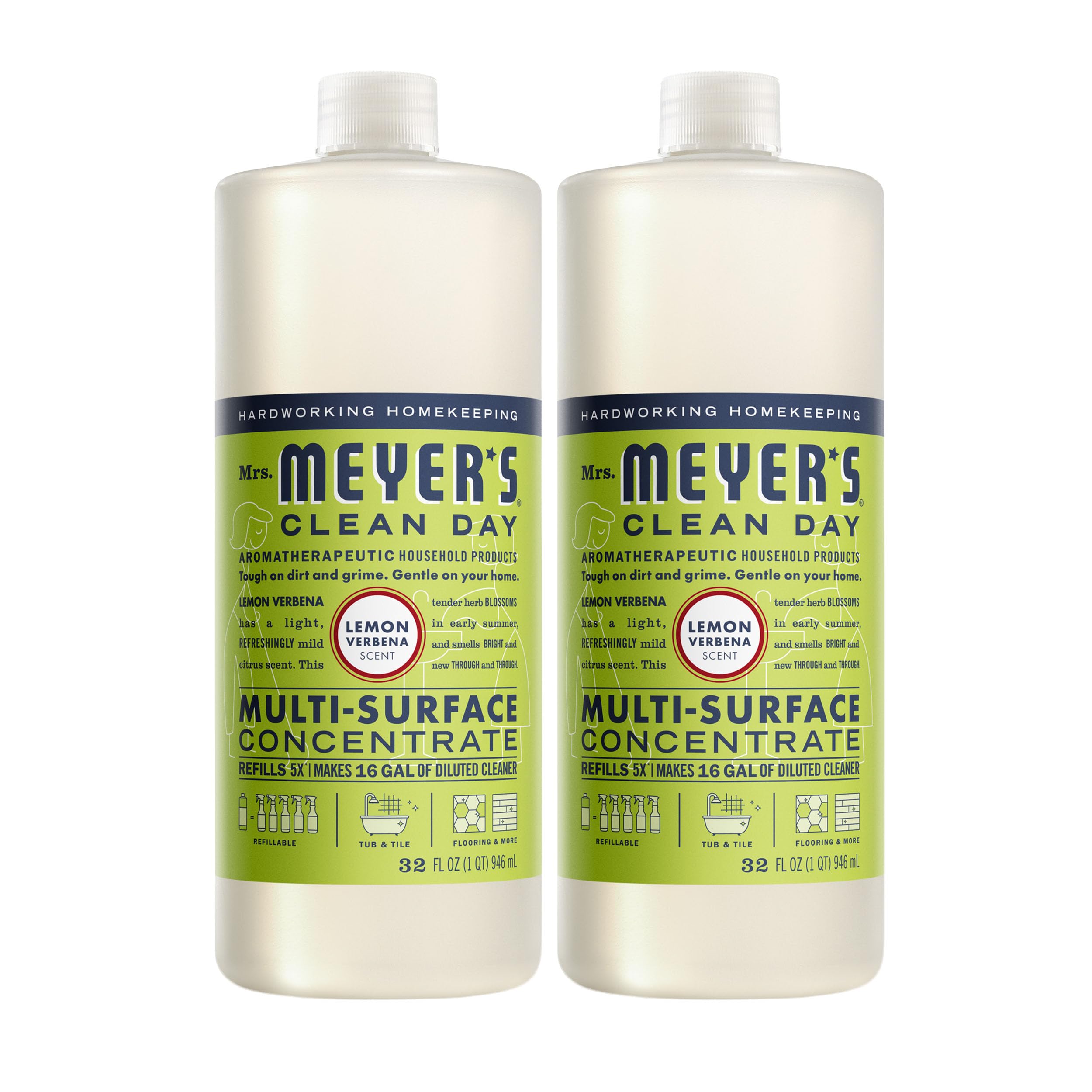 MRS. MEYER'S CLEAN DAY Multi-Surface Cleaner Concentrate, Use to Clean Floors, Tile, Counters, Lemon Verbena, 32 Fl. Oz - Pack of 2