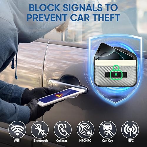 Vista 182 de TICONN Faraday - 2 bolsas para llavero, protector de jaula Faraday de 3.5 x 5.0 pulgadas, bloqueo de señal RFID para automóvil, bolsa antirrobo Negro